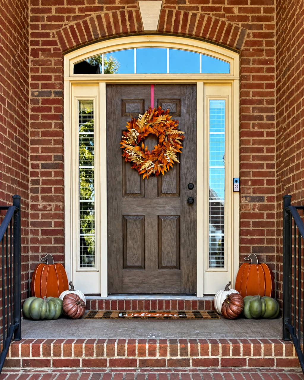 Fall decorations on the front porch of the Baker family home.